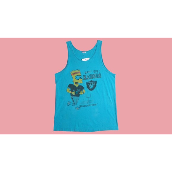1990s Bootleg BART SIMPSON RAIDERS Blue Tank Top T-Shirt. Medium-Large. AS IS - Picture 2 of 10